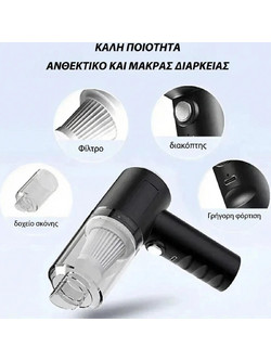 Ασύρματη Φορητή Σκούπα 120W - Για Αυτοκίνητο & Σπίτι Ισχυρή Αναρρόφηση 5.5KPa, HEPA Φίλτρο, USB-C