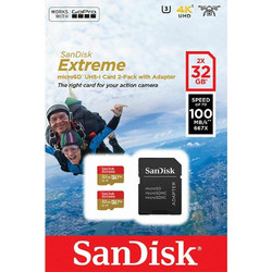 Sandisk Extreme microSDHC 32GB Class 10 U3 V30 A1 UHS-I 100MB/s 2-Pack + Adapter