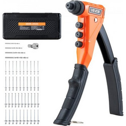 VEVOR Pop Rivet Gun Kit, με 200 τυφλά πριτσίνια, Heavy Duty Single Hand Riveter με 4 εναλλάξιμα ρινίσματα, 4 τρυπάνια και μια θήκη μεταφοράς, χειροκίνητο εργαλείο πριτσίνωσης για μέταλλο, αυτοκίνητο,