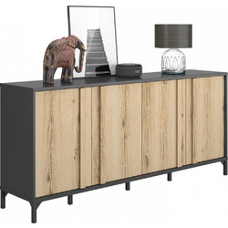 Esteban μπουφές με 4 πόρτες 180x40x81εκ. Helvezia Oak / Μαύρο