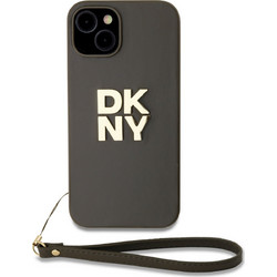 DKNY PU Leather Stack Logo Wrist Strap Case for iPhone 13 Brown - (DKHCP13MPBSWSA)