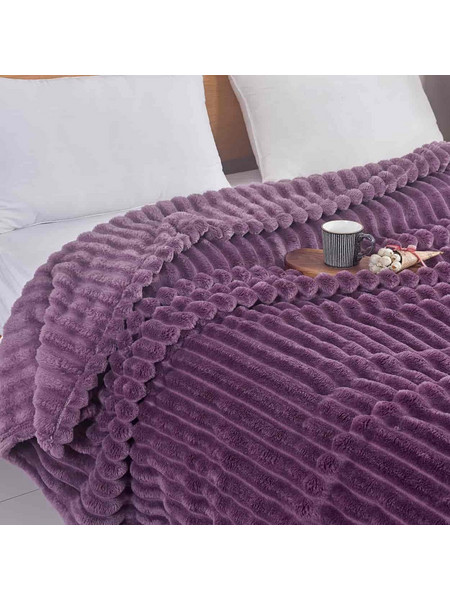 Κουβέρτα Fleece-Ριγέ Υπέρδιπλη -1 220X240CM Μωβ 16169