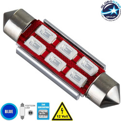 Globostar C5W LED 6 SMD Μπλε 12V 4W 42mm 1τμχ