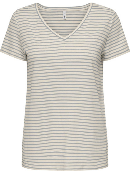 ONLY ONLFLAME S/S V-NECK TOP JRS 15371964-BirchSilver lurex Mixed