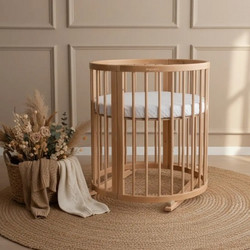 Ingvart Smart Bed Round Πολυμορφική Κούνια για Στρώμα 60x125cm Καφέ
