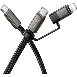 Hoco X125 - Flat Καλώδιο Type-C σε Type-C / Lightning 2 σε 1 (3A 60W) 1m σε Μαύρο Χρώμα