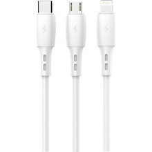 Techancy Λευκό Καλώδιο Δεδομένων 3-σε-1 TB1742, 2.4A, 1m, USB-C/Micro/Lightning