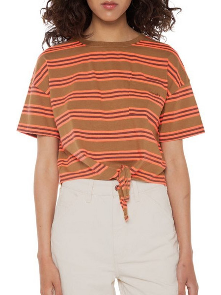 Superdry Γυναικείο Vintage Boxy Tie Front T-Shirt Denim Co Tobacco Brown Stripe (W1011087A)
