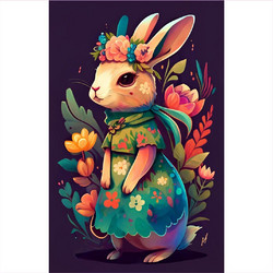 Olympus Diamond Painting Flower colorful bunny - Ψηφιδωτό Μωσαικό Λαγουδάκι με πολύχρωμα λουλούδια 40Χ30