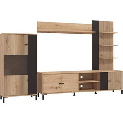 ΚΕΝΤΡΟ ΨΥΧΑΓΩΓΙΑΣ-ΣΥΝΘΕΣΗ AVIGNON ARTISAN OAK-ARTISAN OAK ΜΕ ΜΑΥΡΕΣ ΓΡΑΜΜΕΣ-ΜΑΥΡΟ 263x40x167εκ
