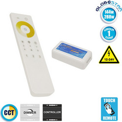 GLOBOSTAR(R) 04040 TONE CCT Controller 2CH DC 12-24V 12A 288W Max IP20 - RF 2.4GHz Ασύρματο Χειριστήριο Αφής 1 Ζώνης - M8.5xΠ2.5xΥ4.5cm