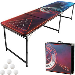 VEVOR Φορητό Τραπέζι Beer Pong 2,4 μ. με LED Φώτα, Αναδιπλούμενο, Ρυθμιζόμενο Ύψος, με Λαβές Μεταφοράς και 6 Μπάλες ZDPJYXZDDX00A75DC001V9