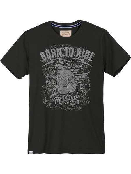 T-SHIRT Κ/Μ REDFIELD ΖΕΡΣΕΥ ΜΕ ΣΤΑΜΠΑ & ΛΑΙΜΟΚΟΨΗ - ΜΑΥΡΟ