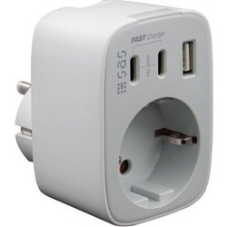 Αντάπτορας Go fast charge USB-A & 2xType-C & σούκο 3.0A λευκό 100-15-188 SAS 100-15-188