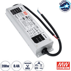 GLOBOSTAR(R) MEANWELL-ELG200-24A 90789 Τροφοδοτικό/Μετασχηματιστής Class I SELV 200W 8.4A AC 220-240V σε DC 24V Αδιάβροχο IP65 - Ρυθμιζόμενo από DC 22.4V έως DC 25.6V - Ασημί - Μ24.4 x Π7.1 x Υ3.8cm