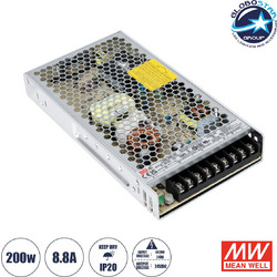 GLOBOSTAR(R) MEANWELL-LRS200-24 90783 Τροφοδοτικό/Μετασχηματιστής Class I PELV 200W 8.8A AC 220-240V σε DC 24V IP20 - Ρυθμιζόμενo από DC 21.6V έως DC 28.8V - Ασημί - Μ21.5 x Π11.5 x Υ3cm