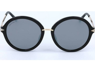 Swarovski SK0184 D01C Γυναικεία Γυαλιά Ηλίου Στρογγυλά Κοκάλινα Μεταλλικά Μαύρα με Γκρι Καθρέπτη Φακό