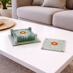 Σουβερ Γυάλινο Τετράγωνο 9x9cm Noble Prism σε βάση γιάλινη 6 τεμαχίων Galifas 974294 - Galifas