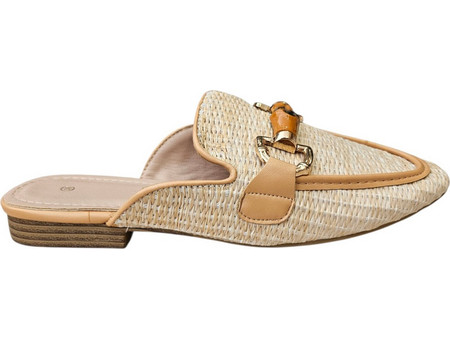 Mules με ψάθα + διακοσμητικό D2750 Μπεζ