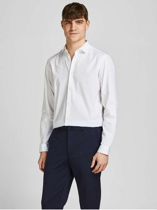 Jack & Jones Ανδρικό Πουκάμισο Βαμβακερό Μακρυμάνικο Slim Fit Λευκό 12201905