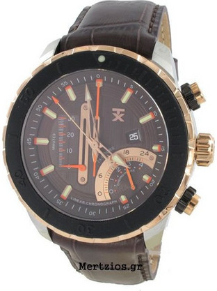 TX Technoluxury Linear Chrono Ανδρικό Ρολόι Χρονογράφος με Καφέ Δερμάτινο Λουράκι T3C453
