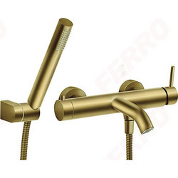 Μπαταρία Λουτρού Αναμεικτική Ferro Ciriculus Gold Brushed PVD με Τηλέφωνο Ντους, Σπιράλ & Βάση (BCK11BG)