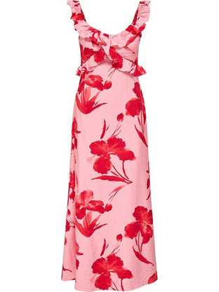 Only Midi Καλοκαιρινό Βραδινό Φόρεμα Floral Μεταξωτό Ροζ 15372511