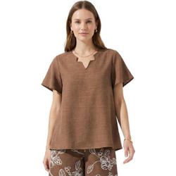 ANNA RAXEVSKY Γυναικεία καφέ κοντομάνικη μπλούζα, Linen look B26157 BROWN