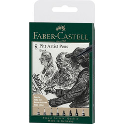 Faber-Castell Pitt Artist Pen India Μαρκαδόροι Σχεδίου Μαύροι 0.3mm Σετ 8τμχ 167158