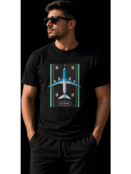 Unisex Βαμβακερό T-Shirt με Στάμπα - air route