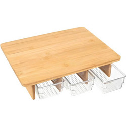 Ξύλινη επιφάνεια κοπής Cook Concept με 3 συρτάρια συλλογής, από Ξύλο Bamboo, 30 x 25 x 7 cm
