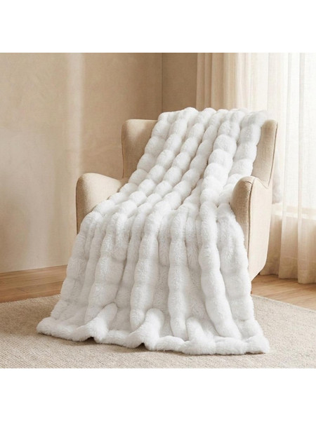 Κουβέρτα faux fur λευκό 160x200εκ