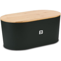 Ψωμιέρα μεταλλική με καπάκι από bamboo total black 36cm