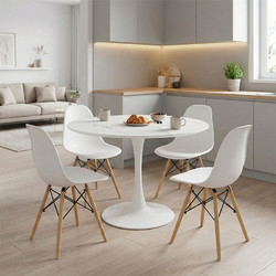 Τραπεζαρία Julita-Balou pakoworld σετ 5τεμ pp-mdf λευκo Φ100x73εκ WHITE MDF - PP 100X100X73