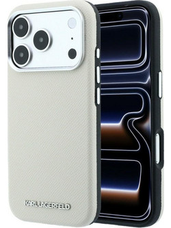 Karl Lagerfeld Grained Elongated Logo MagSafe Back Cover Beige (iPhone 18 Pro / 17 Pro)