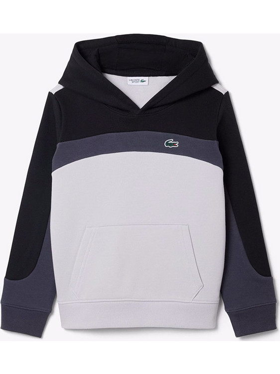 Lacoste Παιδικό Φούτερ με Κουκούλα Μαύρο Λευκό Γκρι 3SJ3223-031