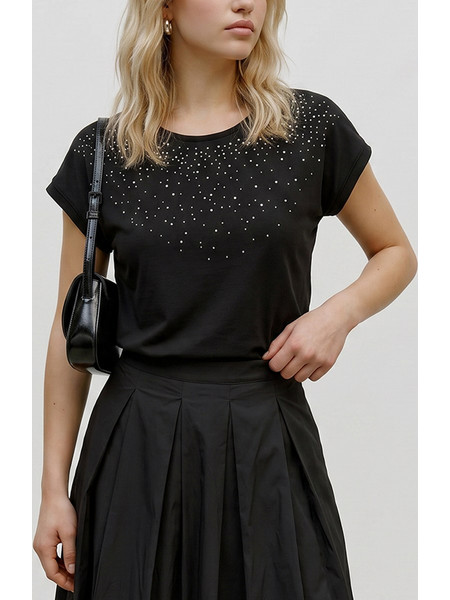 VERO MODA VMAVA STUDS SS TOP JRS NOOS 10353365-BlackSilver Studs Black