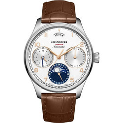 Lee Cooper Moonphase Ανδρικό Ρολόι Αυτόματο με Καφέ Δερμάτινο Λουράκι LC08441.332