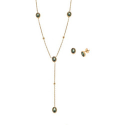 Σετ Γυναικείο Senza Gold Plated Stainless Steel, Κολιέ και σκουλαρίκια οβάλ