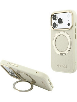 Guess Ring Stand 360 Grained Classic Logo MagSafe Θήκη iPhone 18 Pro / 17 Pro Beige (GUHMP18L6PSGRSCLE)
