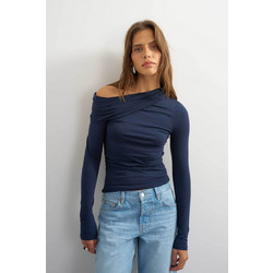 Topshop γυναικεία μπλούζα off shoulder Bella - 31001457 Μπλε Σκούρο