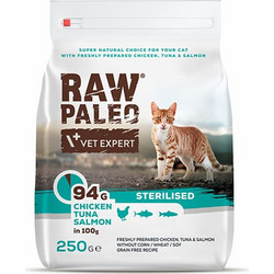VetExpert Raw Paleo Sterilised Cat Chicken Tuna & Salmon 250gr