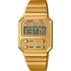Casio Vintage Ψηφιακό Ανδρικό Ρολόι Χρονογράφος με Χρυσό Μεταλλικό Μπρασελέ A-100WEG-9AEF
