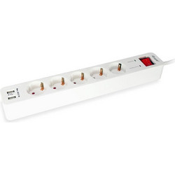 Equip Πολύπριζο 5 Θέσεων με 2 USB-A, Διακόπτη και Καλώδιο 1.5m 245554