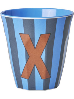 Rice - Melamine Cup with the Letter X - Blue and Brown - Medium - 250 ml