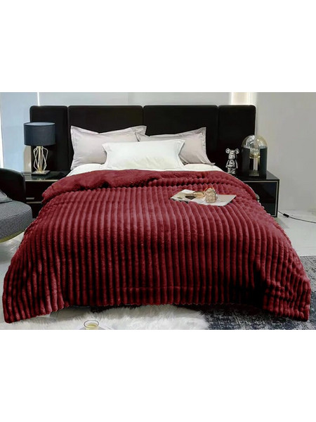 Κουβέρτα Μονή Fleece Coral Με Ανάγλυφο Ριγέ Σχέδιο Γαρύφαλλο 160x260 - Μπορντό