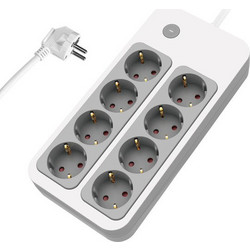 POWERTECH PT-1534 Πολύπριζο Ασφαλείας , 8 Θέσεων, 16A, 1.5m, Λευκό