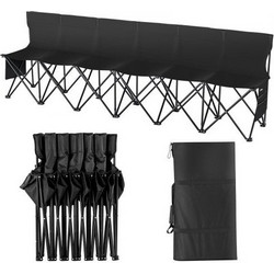 VEVOR Portable Folding Bench Black-6 Seats with Multiple Storage Pockets