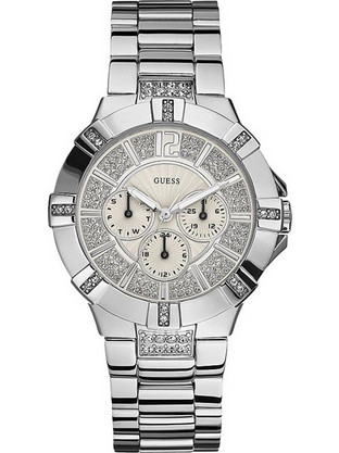 Guess Crystal Steel Γυναικείο Ρολόι με Ασημί Μεταλλικό Μπρασελέ W12080L1