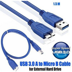 USB A 3.0 Cable Male To USB Micro B 21p Male 1.5m Blue